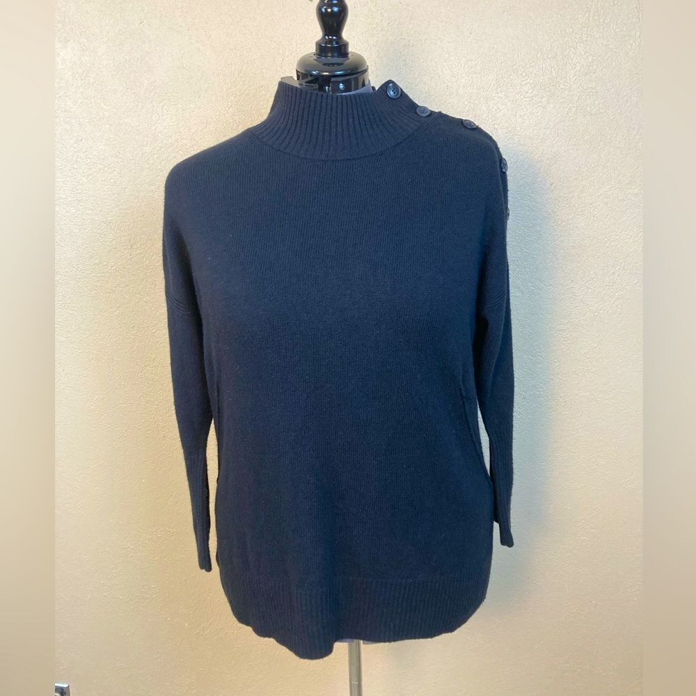 Talbots Chic Black Sweater W/ Side Buttoning Neck To Shoulder